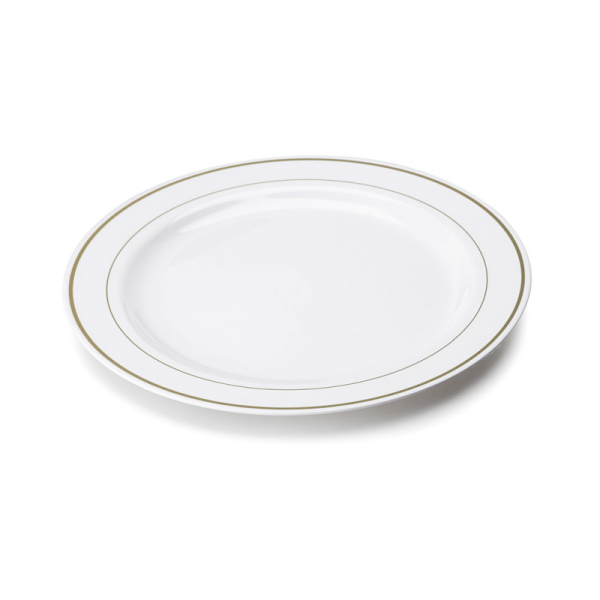 200 assiettes en plastique rigide blanc liseré or 23 cm