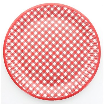 10 assiettes en carton vichy - rouge