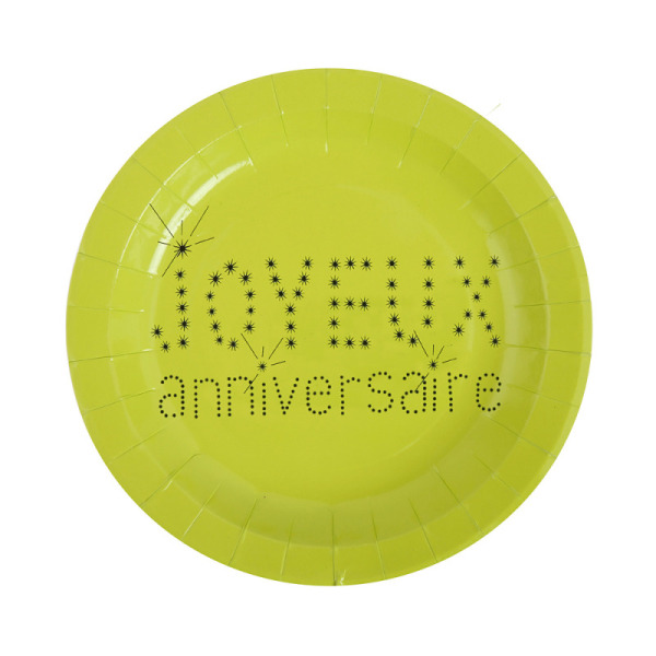 10 assiettes joyeux anniversaire en carton - vert