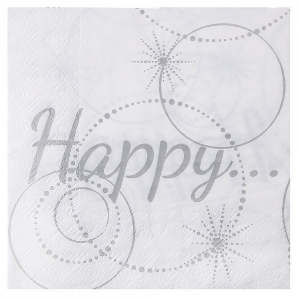 20 serviettes happy - blanc
