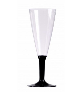 10 flûtes à champagne en plastique transparent pied noir 13 cl