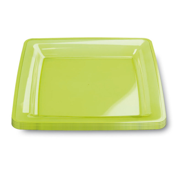 6 assiettes en plastique rigide carré vert anis 23 cm