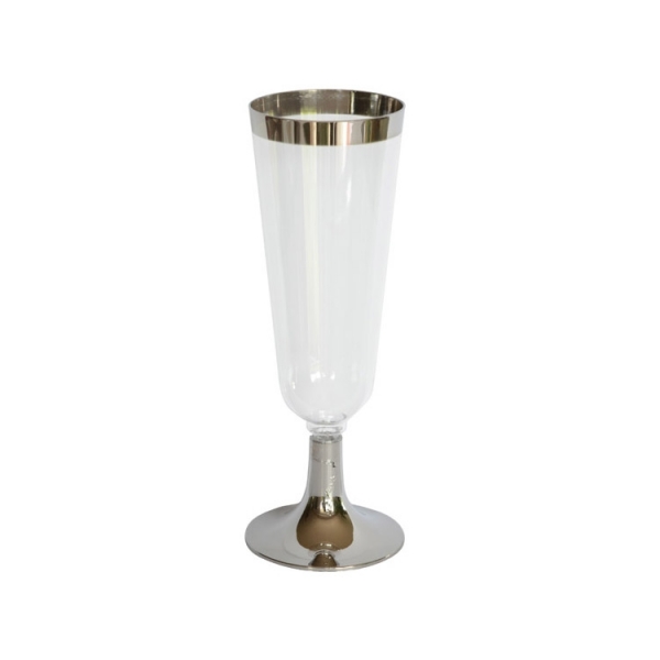 12 flûtes à champagne celebration en plastique transparent et argent 15 cl