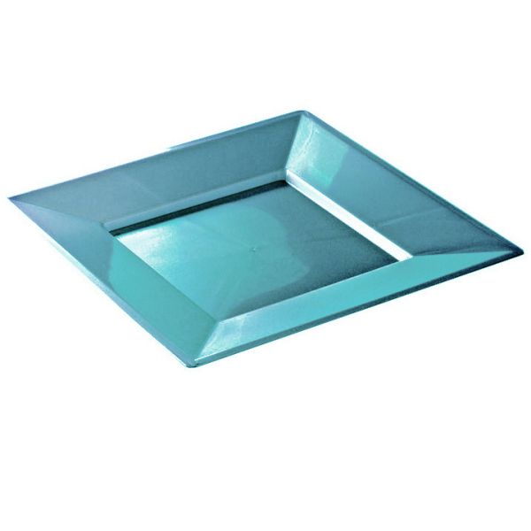 96 assiettes en plastique rigide carré turquoise prestige 24 cm