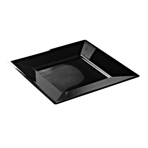 12 assiettes en plastique rigide carré noir prestige 24 cm