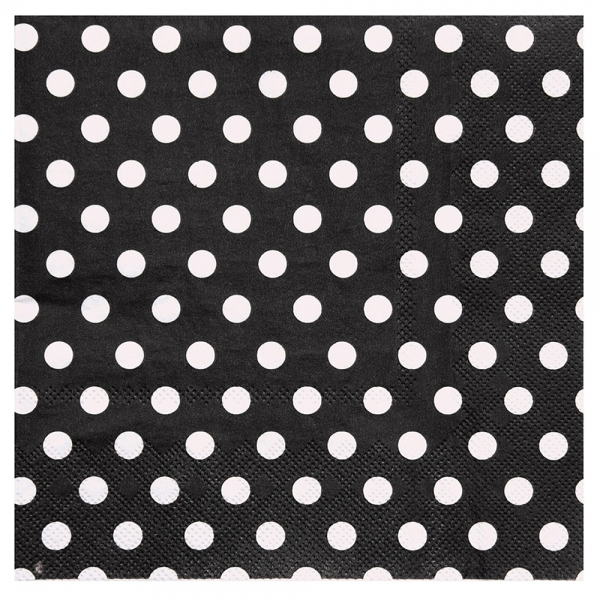 20 serviettes motif à pois - noir