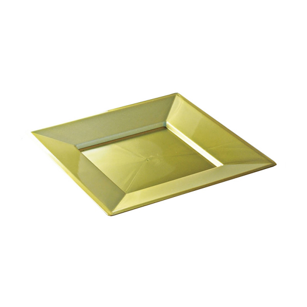 12 assiettes en plastique rigide carré or prestige 18 cm