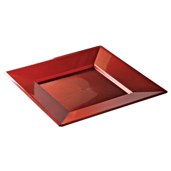 12 assiettes en plastique carré rouge carmin prestige 24 cm