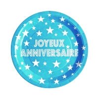 10 assiettes joyeux anniversaire en carton turquoise - 23 cm