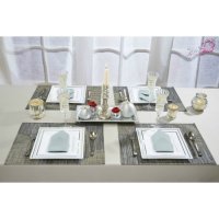 5 assiettes carrée bordée argent 24cm - fetez-moi