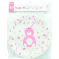 10 assiettes en carton baby shower girl 23 cm