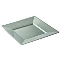 12 assiettes en plastique rigide carré argent prestige 24 cm