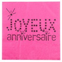 20 serviettes de table joyeux anniversaire en papier - fuchsia