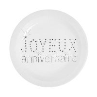10 assiettes joyeux anniversaire en carton - blanc