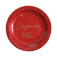 10 assiettes joyeuses fêtes en carton - rouge