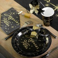 10 assiettes joyeuses fêtes en carton - noir