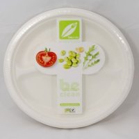 50 assiettes rondes à compartiments biodégradables 26 cm