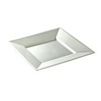 12 assiettes en plastique rigide carré blanc nacré prestige 18 cm