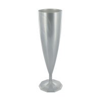 10 flûtes à champagne en plastique rigide monobloc argent 13 cl