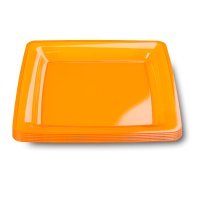 6 assiettes en plastique rigide carré orange 23 cm