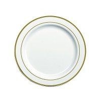 20 assiettes en plastique rigide blanc liseré or 15 cm