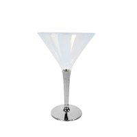 6 verres à martini en plastique rigide pied argent 10 cl