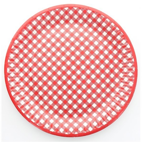 10 assiettes en carton vichy - rouge