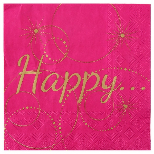 20 serviettes happy - fuchsia