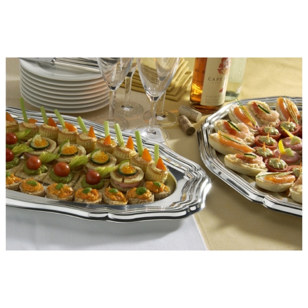5 plateaux en plastique rigide ovale argent 27x40 cm