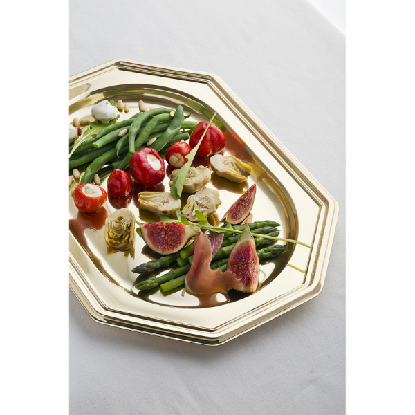 5 plateaux en plastique rigide octogonal or 24x36 cm