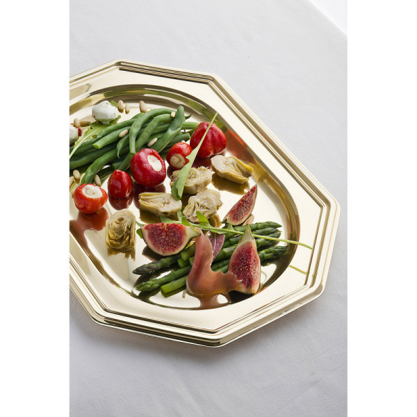 5 plateaux en plastique rigide octogonal or 30x45 cm