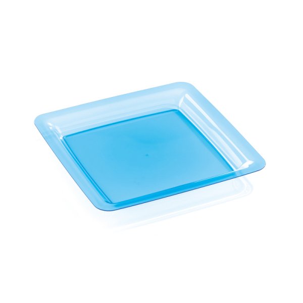 20 assiettes en plastique rigide carré turquoise 18 cm