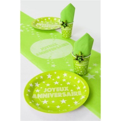 10 assiettes joyeux anniversaire en carton vert - 23 cm