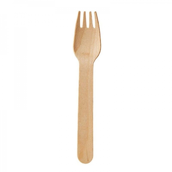 100 fourchettes en bois biodégradables 15.5 cm