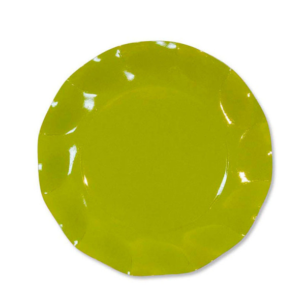 10 grandes assiettes rondes en carton vert citron party line 27 cm