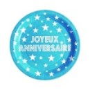 10 assiettes joyeux anniversaire en carton turquoise - 23 cm