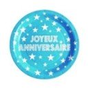 10 Assiettes Joyeux Anniversaire en carton turquoise - 23 cm