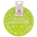 10 Assiettes Joyeux Anniversaire en carton vert - 23 cm