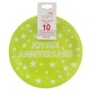 10 Assiettes Joyeux Anniversaire en carton vert - 23 cm