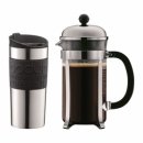 Set Cafetière à piston CHAMBORD BODUM® 1 l et un travel mug en inox 35 cl noir